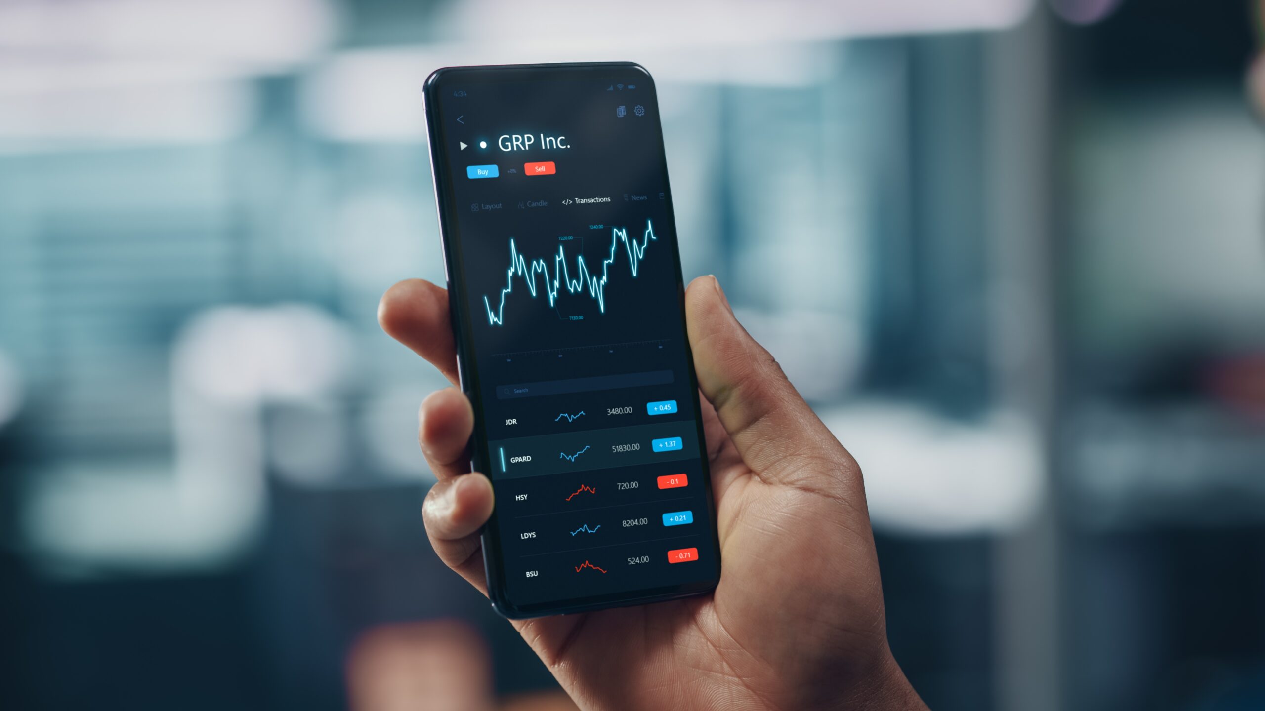 A businessman checking stock and cryptocurrency market on his phone.